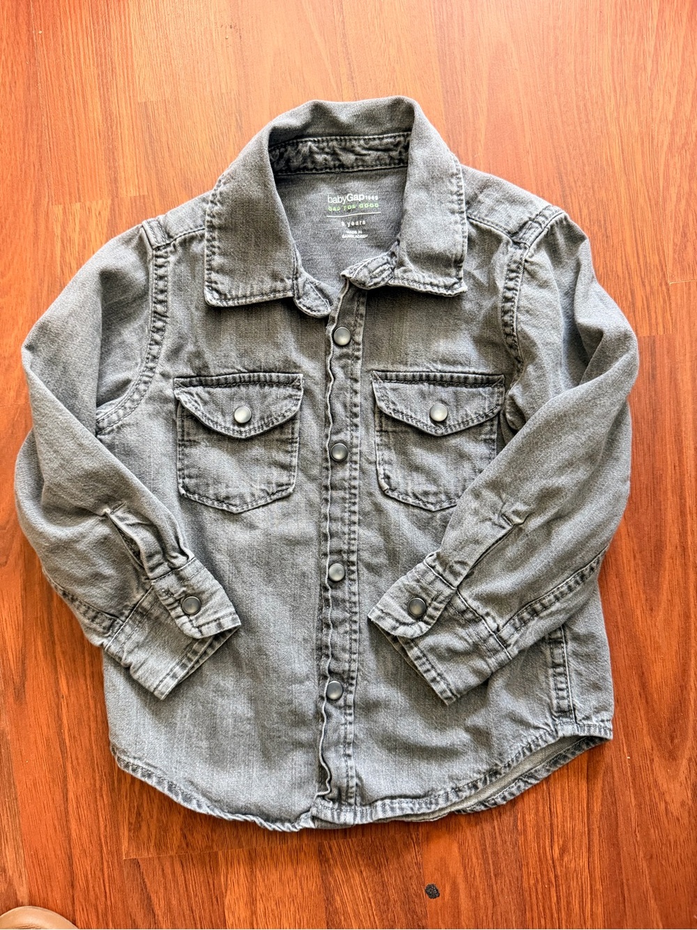 GAP Kids Gray Washed Denim Button-Down Shirt